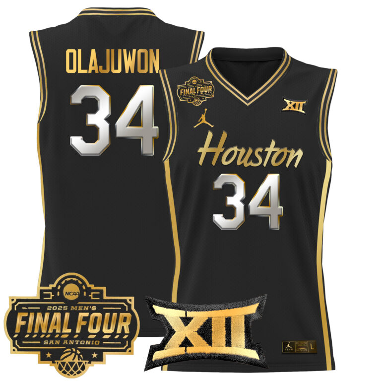Men Houston Cougars #34 Olajuwon black 2025 Final Four Patch NCAA Jersey style 2->more ncaa teams->NCAA Jersey